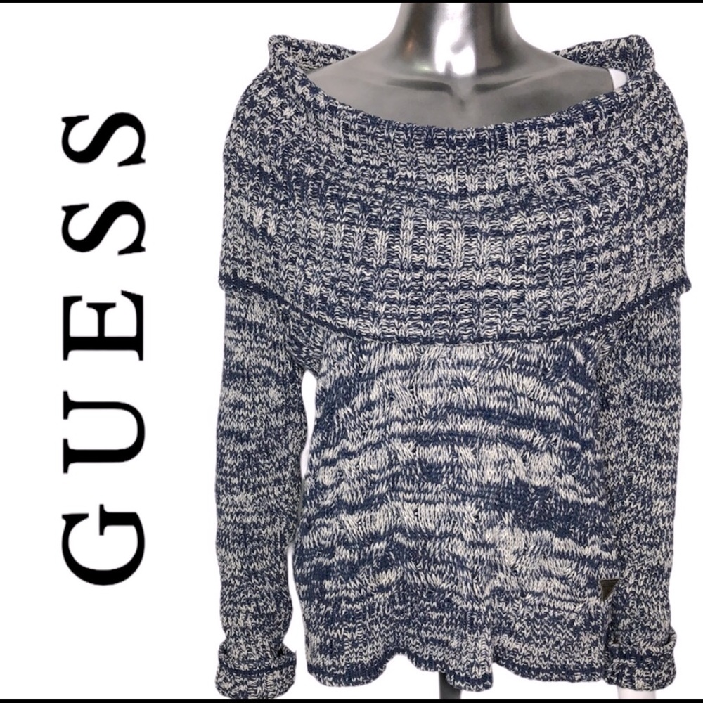 Guess Oversized Collar Heavy Knit Sweater Sz L
